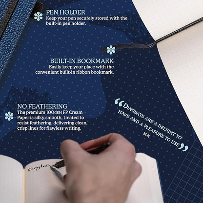 Dingbats Wildlife Grid Journal A5 - Vegan Leather Hard Cover, Ideal for Work, Travel - Pocket, Elastic Closure, Bookmark