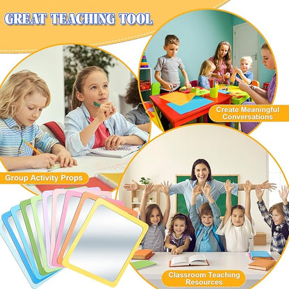 Dandat 10 Pcs Small Mirrors for Kids 6 x 6 Inch Square Shatter Proof Reflector Toddler Glass Plastic Reflector for Classroom DIY Craft Preschool Facial Expression (Macaron Colors)