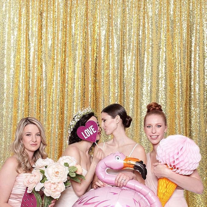 Poise3EHome Gold Sequin Backdrop Curtain, 10Ft x 10Ft Golden Glitter Photography Background Curtains, Sequence Backdrop Drapes for Party Festival Decor