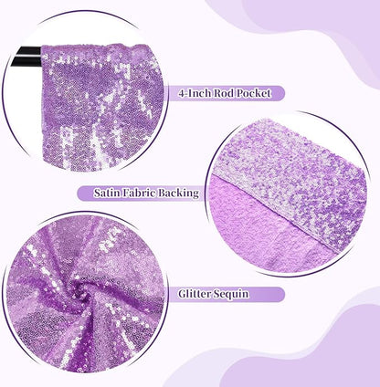 SquarePie Sequin Backdrop Less Transparent Background Sparkly Curtain for Wedding Party 6FT x 6FT Lavender