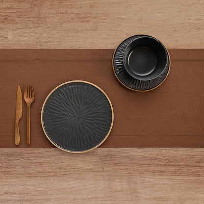 Solino Home Linen Brown Table Runner 108 Inches Long - 100% Pure Linen 14 x 108 Inch Table Runner for Fall, Autumn, Thanksgiving - Classic Hemstitch