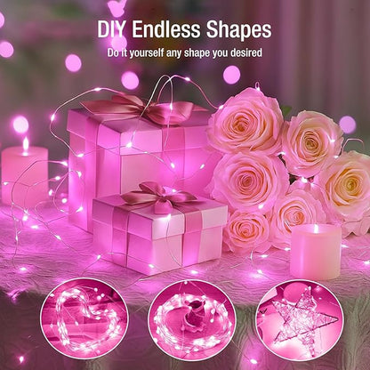 12 Pack Fairy Lights Battery Operated - 7ft 20 Led Twinkle Lights 3 Modes, Bulk Mini String Lights Waterproof for Mason Jars Vases DIY Party Wedding Decoration Christmas - Pink