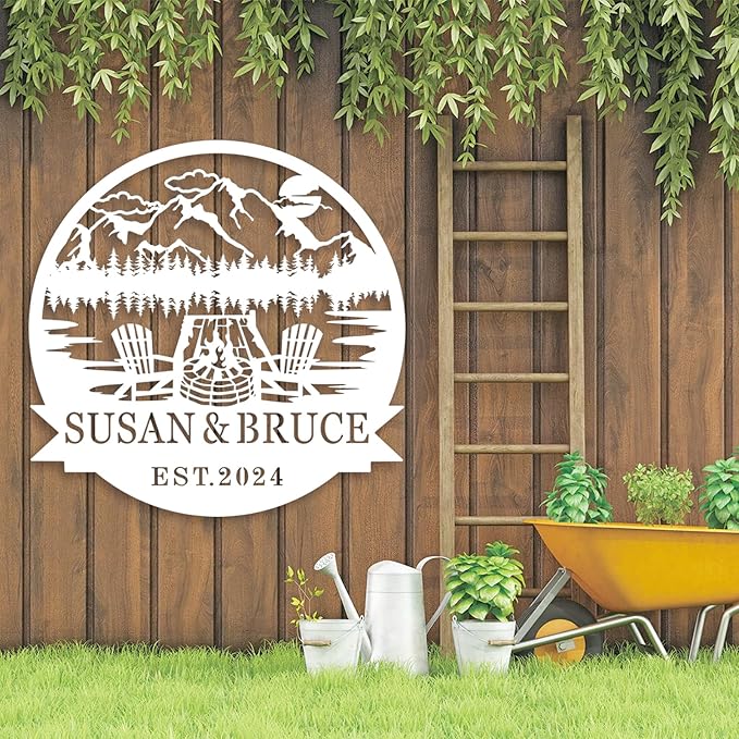 Custom Metal Family Name Sign, Custom Campfire Metal Name Sign, Campsite Monogram Forest Sign,Campsite Sign, Personalized Camping Gifts Fire Pit Sign, Camper Lover Gift, Design 183