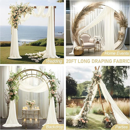 30" x 20Ft Wedding Arch Draping Fabric, 1 Panel Ivory Sheer Curtain Drapes Extra Wide & Long Backdrop Curtains for Wedding Arch Ceremony Birthday Party Decorations