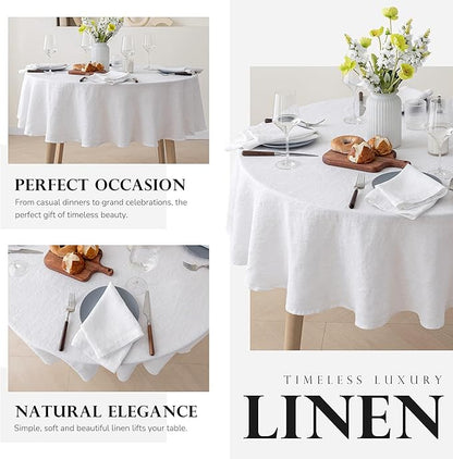 100% Pure French Linen Tablecloths,90Inches Round Table Clothes for Dining,Parties,Picnic,Events,Weddings and Restaurants (RO-White, Round - 90 Inch Dia)