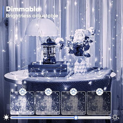 2 Pack 32.8 Ft. Battery Operated Outdoor String Lights with Remote & Timer, LED Cool Whit Fairy Lights, Waterproof Twinkle Lights for Bedroom, Dorm, Mason Jar, Wedding, Party, Christmas