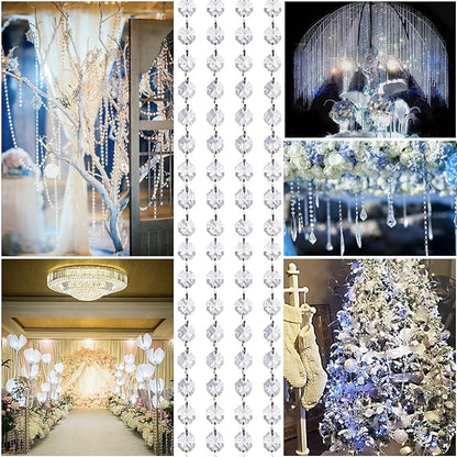 Crystal Acrylic Gems Bead Garland Strands, KinHom 16 Feet Hanging Clear 14mm Daimond Beads Chain Garlands for Manzanita Tree Centerpiece, Chandelier Bead Lamp Chain, Christmas/Wedding Party Decoration