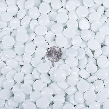 Galashield Flat Glass Marbles for Vases White Glass Gems Beads Pebbles Vase Filler (1 LB, Approx. 105 PCS)
