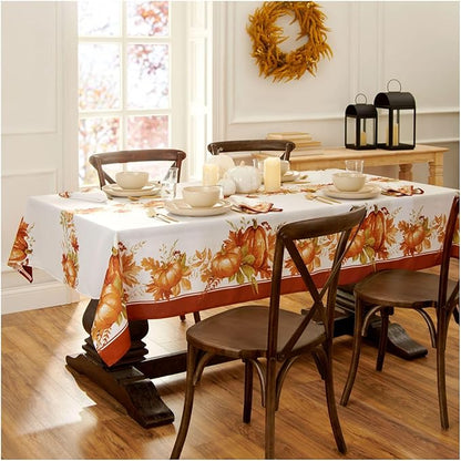 Elrene Home Fashions Autumn Pumpkin Grove Wrinkle Resistant Tablecloth, 60"x84" Rectangle, Multi Color