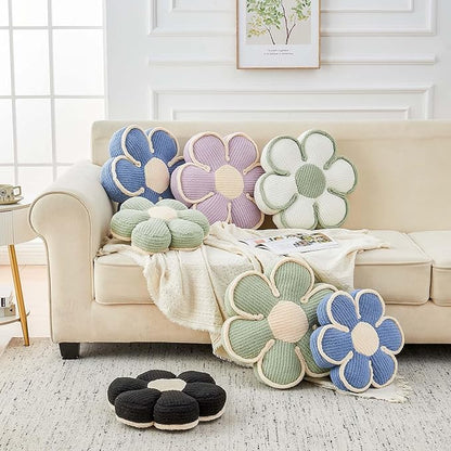 Flower Pillow, Soft Flower Decorative Throw Pillow, Cute Daisy Flower Shaped Seating Floor Cushion Room Décor Plush Pillows for Sofa Couch Bed (17.7 Inch, White)