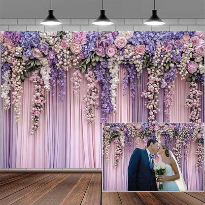5x4ft Purple Flower Wedding Photography Backdrop Lavender Floral Wedding Bridal Photography Backdrop Anniversary Birthday Baby Shower Girl Party Banner Photo Booth Props Background Wall Decor