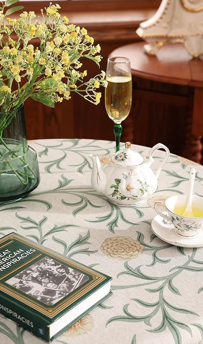 patdrea Designer Idyllic Linen Round Tablecloth,French Table Cloth with Floral Pattern,Provencal Decoration Tablecloths for Kitchen Dining,Christmas,Thanksgiving,Diameter 67"-Littledaisy