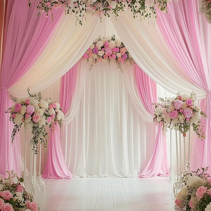 60ftx12ft Wrinkle Free Pink Backdrop Curtain, 12 Panels 12FT Height Pink Wedding Backdrop Drapes, Silky Polyester Back Drop Cloth for Birthday Photography Background Party Backdrop Draping