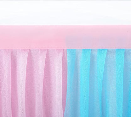 14ft Pink and Blue Table Skirt for Rectangle Tables or Round Tables Tulle Tutu Table Cloths for Gender Reveal Baby Shower Boy or Girl Birthday Party Wedding Dessert Buffet Banquet Table Decorations