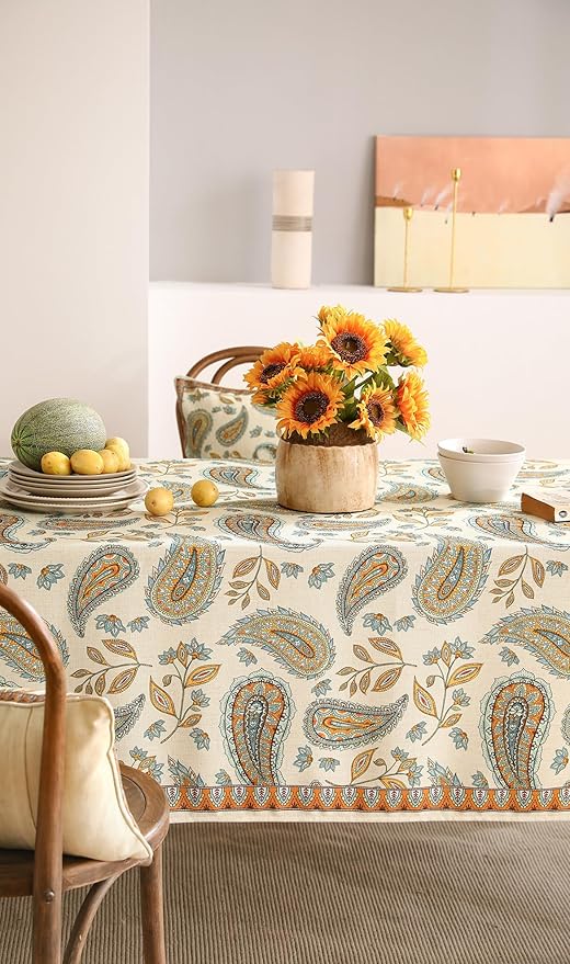 patdrea Designer Vintage French Rectangle Table Cloth,Italian Floral Wrinkle Free Farmhouse Long Tablecloth,Decor Table Cover for Kitchen Dining,Christmas,Tea Party,Thanksgiving,63"x102"-Lysaniya