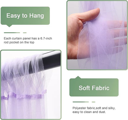 Tulle Backdrop Curtain with Lights String 10FT X 8FT Lavender Sheer Tulle Backdrop Curtains for Wedding Birthday Party Reception Photo Booth Background Decorations (2 Panels 5x8FT)
