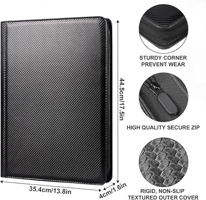 GEAoffice Trading Card Binder 16 Pockets, Premium Large 1000 Card Binder Holds 1000+, Side Loading Collection Album Folders for YuGiOh, MTG, TCG, Games& Sports, Carbon Black
