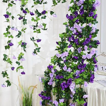 Floweroyal 6 Pack Artificial Flower Garlands 7.9FT Fake Rose Vines Silk Flowers Hanging Rose Ivy for Wedding Arch Party Home Garden Wall Decor (Purple)