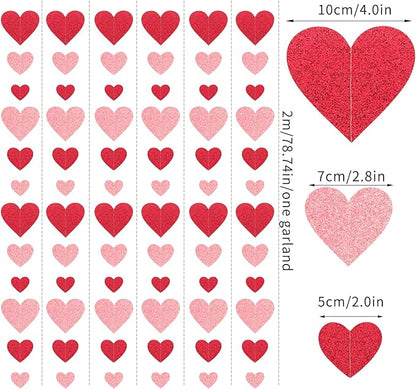 Red Pink Party-Decoration Heart Garland - 40ft Galentines Hanging Paper Streamers, Proposal Anniversary Romantic Birthday Baby Shower Rustic Wedding Hanging Ornaments Decor Hugfond