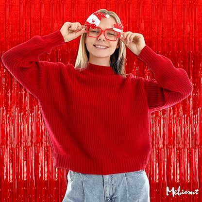 4 Pack Red Fringe Curtain Backdrop, 3.2Ft x 6.6Ft Metallic Tinsel Foil Fringe Streamers Curtains Background for Photo Booth Birthday Wedding Baby Shower Party Thanksgiving Christmas Decorations