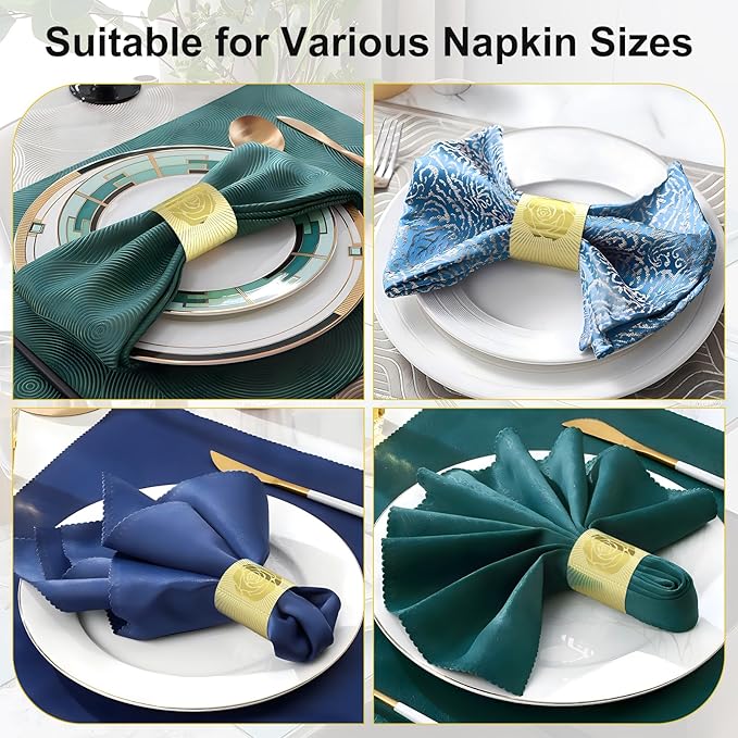 Polymer Material Reusable Napkin Band, Glue-Free Tear-Proof Water Resistant Oil-Proof Napkin Bands Set of 200(Front Gold Color and Back Silver), 6 Adjustable Sizes Napkin Rings
