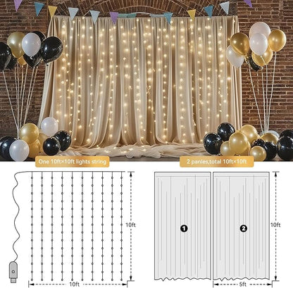 10×8ft Tulle Backdrop Curtains with Lights String - 300LED Fairy Lights Sheer Curtain Backdrop for Weddings Baby Shower and Birthday Party Decorations(2 Panels 5×8ft)