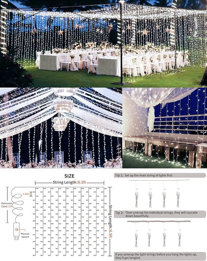 suddus White Curtain Lights for Bedroom Wall, 200 Led Twinkle Lights with Remote 8 Modes Timer, USB Plug-in String Lights for Wedding, Party, Backdrop, Birthday, Window Decorations, (6.5ft*6.5ft)
