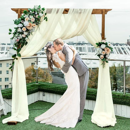PARTISKY 10ftx7ft Ivory Chiffon Backdrop Curtains, Wrinkle-Free Sheer Fabric Photo Drapes for Wedding Ceremony Arch Birthday Baby Shower Photography Stage Decor 5ft x 7ft, 2 Panel