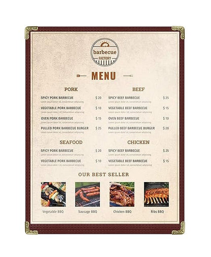 Goodsmart Restaurant Menu Covers – 25 Pack Burgundy 2-View, Top-Loading Menu Holders, Vinyl & Plastic Café Menu Covers, Clear Menu Sleeves, Fits 8.5" x 11", Leather-Style Design, Gold Corners