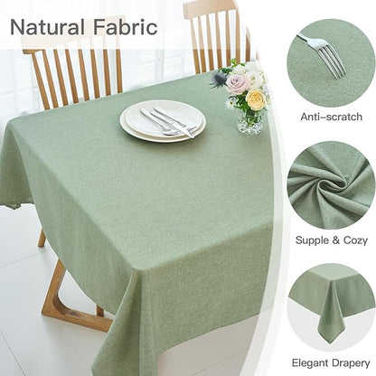 maxmill Linen Textured Rectangle Tablecloth Water Resistant Wrinkle Free Spill-Proof Stain Proof Table Cloth for Dining Room Decoration Banquet Party Wedding Holiday Dinner, 52 x 84 Inch Sage Green