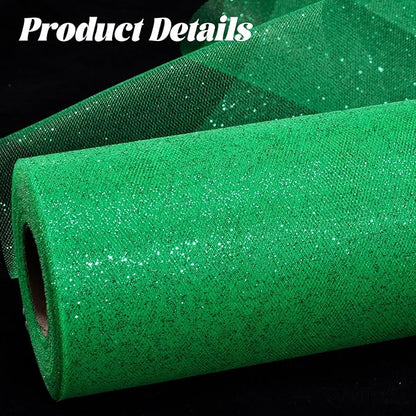 Glitter Tulle Rolls 6" by 50 Yards - Sparkle Fabric Ribbon With Sequins for DIY Tutu Skirt, Wedding, Birthday Party Decoration (Green)