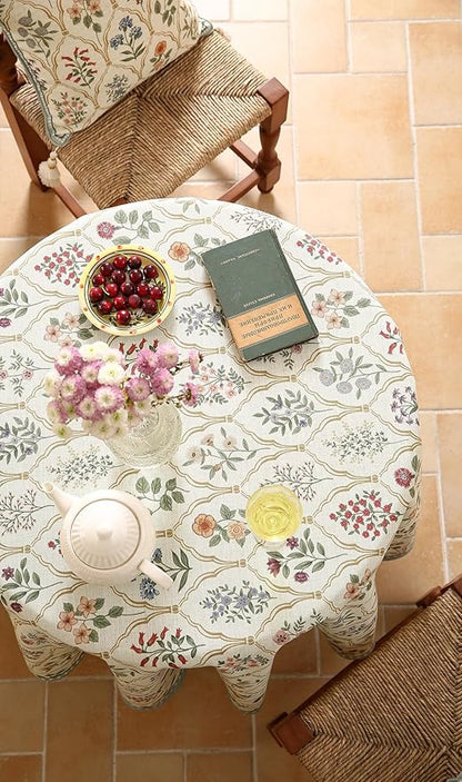 ISAENNE Designer Linen Round Tablecloth,Western Colorful Floral Indoor Table Cloth,Wrinkle Resistant Decor Tablecloths for Dining Thanksgiving Kitchen Christmas,Diameter 67"-Serenity B