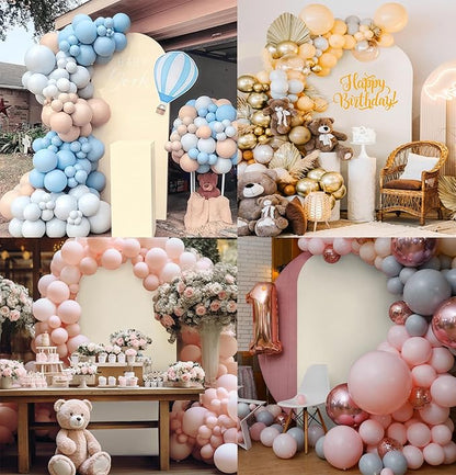 6.6FT Wedding Arch Backdrop Stand and Beige Arch Cover, Beige Spandex Fitted Backdrop Cover and Gold Wedding Arch Frame for Birthday Party Wedding Ceremony Bridal Baby Shower, Parties Decoration.