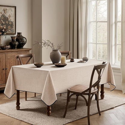 MIULEE Ivory-Black Linen Tablecloth 60x104 Inch Rectangle Table Cloth Waterproof,Stain Resistant & Wrinkle Resistant for Dining Party Wedding