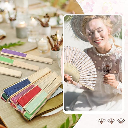 80 Pieces Paper Hand Fan and Organza Hand Fan Bags Bamboo Folded Hand Fan Paper Handheld Fans for Wedding Party and Home Decoration Church Wedding Gift, Party Favors, DIY Decoration(Multicolor)