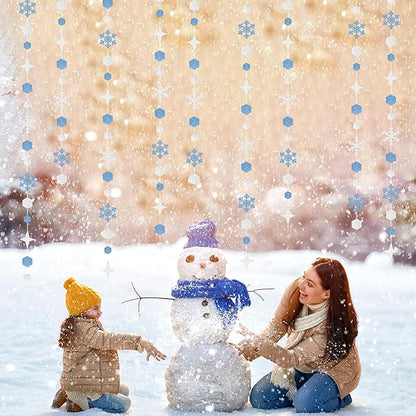Snowflake-Snow Silver-Blue Christmas Party-Decorations Streamers - 52Ft White Winter Wonderland Frozen Hanging Paper Garland Banner,Birthday Wedding Baby Bridal Shower New Year Supplies Decor Hugtmr