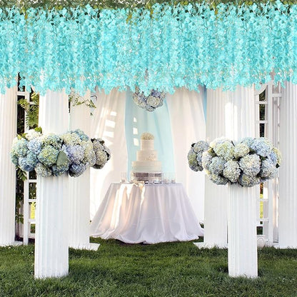 24 Pack Teal Wisteria Hanging Flowers, 3.4 Ft Fake Hanging Flowers, Artificial Wisteria Garland Vines for Wedding Room Backdrop Outdoor Patio Garden Decoration