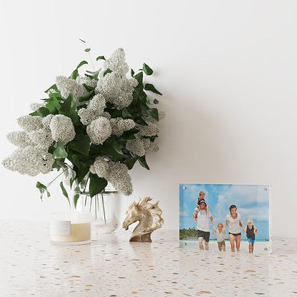 4x6 Acrylic Picture Frame 3 Pack, 20mm Thick Magnetic Double Sided Display 20% Thicker- Frameless Clear Transparent Photo Frame for Desktop/Tabletop, Self Standing with Microfiber Cloth