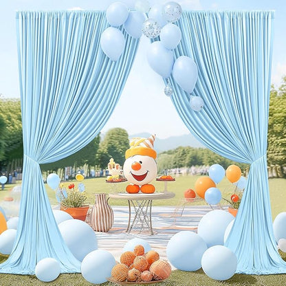 20 x 10ft Wrinkle Free Dusty Blue Backdrop Curtains for Parties Weddings, Thick Silky Polyester Fabric Backdrop Drapes, 4 Panels 5X 10 ft Photo Background Cloth for Birthday Gender Reveal Photography