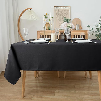 Biscaynebay Textured Fabric Tablecloths 52x70 Rectangular, Black Water Resistant Spill Proof Tablecloths for Dining, Kitchen, Wedding and Parties, Machine Washable