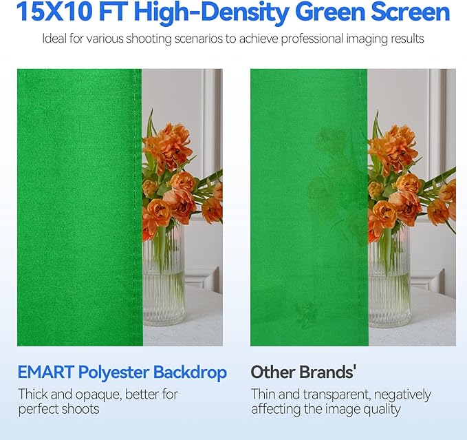EMART Photo Video Studio 10 x 10ft Green Screen Backdrop Stand Kit, Photography Background Support System with 10 x15ft Muslin Chromakey Curtain for Photography Shooting