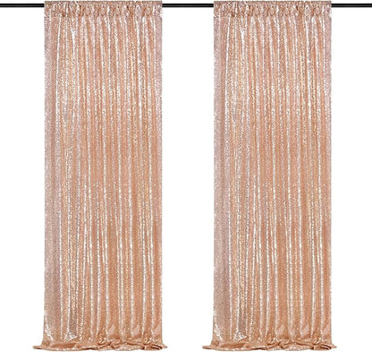 Backdrop Curtain Drapes 2 Panels Rose Gold Party Sequin Background 2FT x 8FT Wedding Ceremony Birthday Decorations Shimmer Fabric