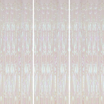 3 Pack Foil Fringe Backdrop, 3.3x8.2 Feet Tinsel Curtains, Transparent Rainbow Party Decor Steamers, Fringe Backdrop Curtains for Birthday Graduation Christmas Theme Party Decorations