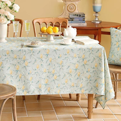 patdrea Designer Linen Long Green Tablecloth for Rectangle Table,Vintage Breathable Yellow Fruits Pattern Table Cloth,Decor Cover for Kitchen Dining,Christmas,Thanksgiving,Party,63"x94"-Ania a