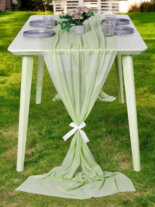 MDS 20 Pack 10ft Chiffon Table Runner 29 x 120 Inches Sheer Wedding Runner Romantic Rustic Table Runner for Wedding Decorations, Birthday Parties, Bridal Shower Party Arch Decor - Sage Green