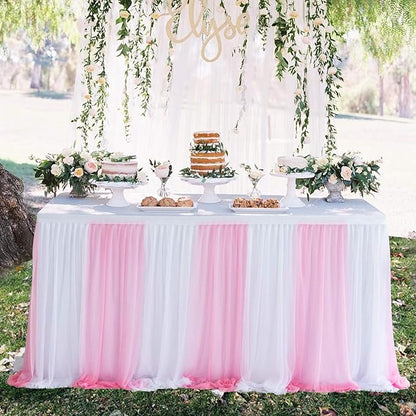 Suppromo 9ft Pink Tulle Table Skirts for Rectangle Tables or Round Tables Tutu Baby Shower Tablecloth Decorations for Girls Gender Reveal Elephant Birthday Party Decorations