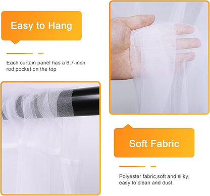 Fomcet Tulle Curtains with Lights String White 20FT X 8FT Sheer Backdrop Curtains for Parties Wedding Baby Shower Photo Shoot Decorations (4 Panels 5 x 8FT)