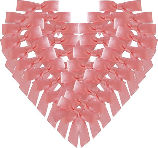 50pcs 1-1/2" Mini Light Pink Satin Ribbon Bows Without Twist Ties for Crafts Gift Wrapping Packing Mothers Day Decoration (Lt.Pink)