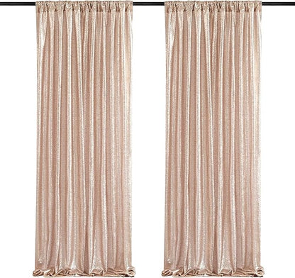 Poise3EHome Champagne Sequin Backdrop Curtains,4 Panels 2FTx8FT Glitter Background for Party Birthday Party Baby Shower Wedding Christmas Thanksgiving Holiday Festival Decor