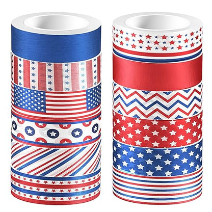 Adirasenotek Washi Tape 12 Rolls Patriotic Packing Tape American Flag Decorative Paper Stickers DIY Art Crafts